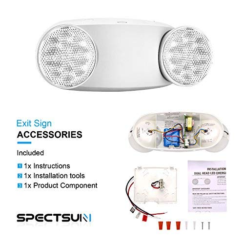 SPECTSUN Emergency Light White, Commercial Emergency Light with Battery Backup, Emergency Lighting Fixture/Emergency Light Combo/Emergency Sign Light//Emergency Light Home - 1 Pack (Round Head)