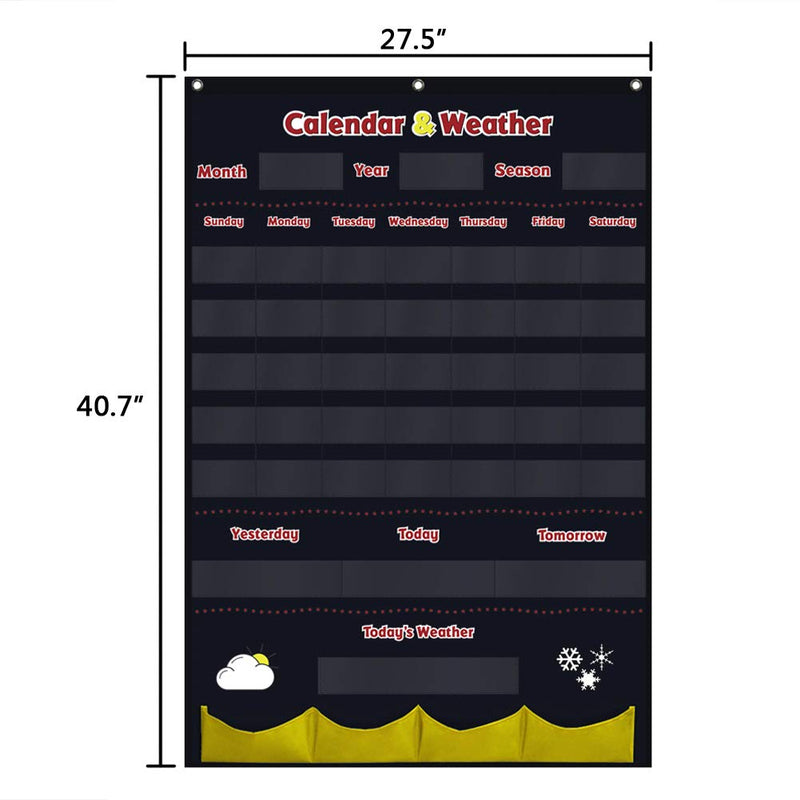 Godery Calendar and Weather Pocket Chart, Classroom Organized Chart, 149 Pieces (Black) Black
