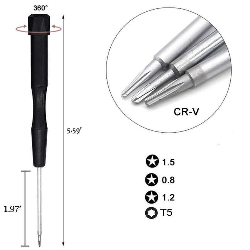 Precision Pentalobe Screwdriver Set P2 P5 P6 5-Point 5-Star 0.8 mm, 1.2 mm & 1.5 mm 3Pcs Pentalobe Screwdriver Bits Or Ts1 Ts4 Ts5 for Apple iPhone MacBook Pro, Air Retina Pentalobe Screwdriver