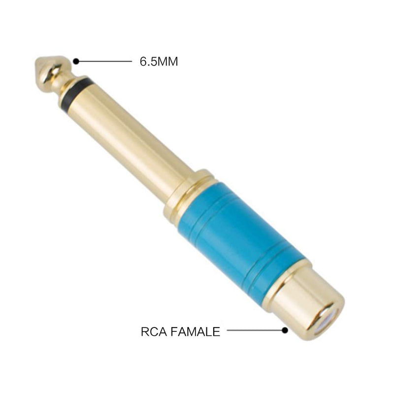 HUASEN RCA to 1/4" Audio Adapter, 6.35mm Mono Plug Male to RCA Female Connectors (1 Red+1 Blue) 1 Red+1 Blue