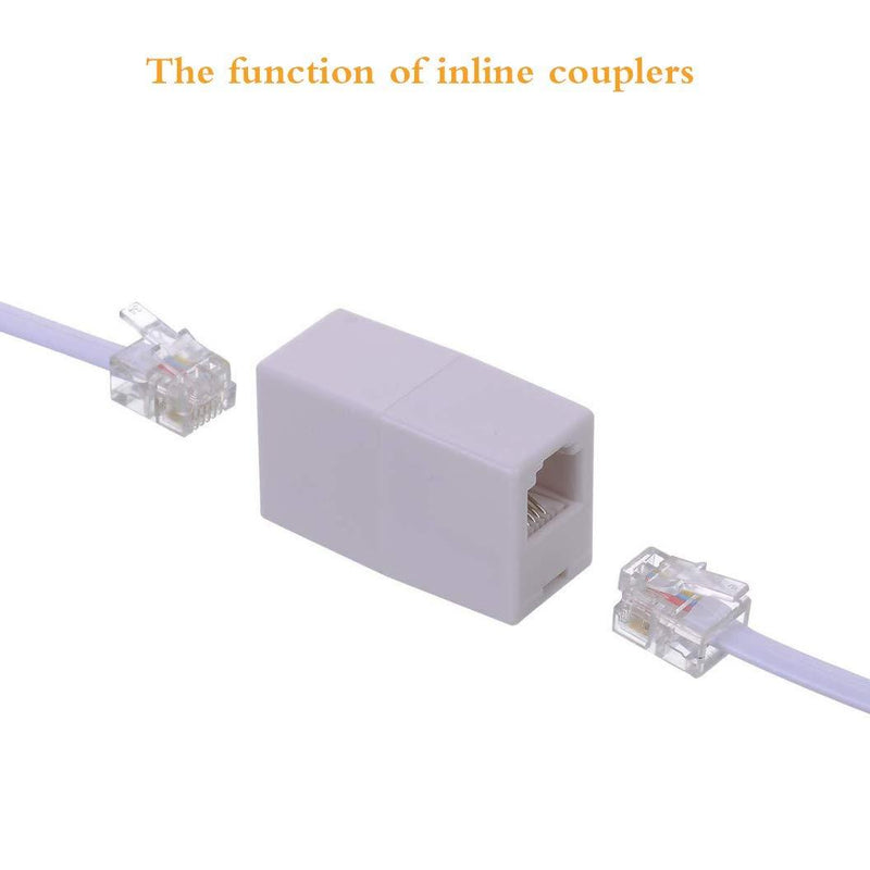 RJ11 Coupler, Straight Telephone Inline Coupler Vthahaby RJ11 6P4C Inline Keystone Jack Female to Female Straight Telephone Cable Cord Extension Adapter White (White 3Pack) White 3Pack