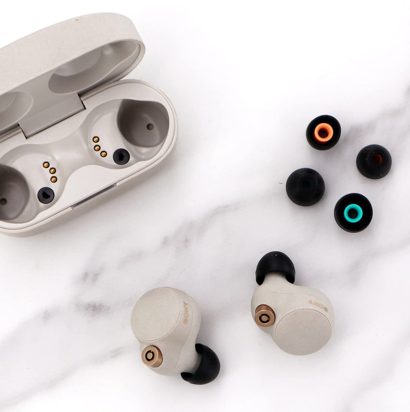 6 Pairs WF-1000XM4 Ear Tips Buds, Small Medium 2 Size Replacement Silicone Rubber Eartips Earbuds Wing Gel Skin Cover Compatible with Sony WF-1000XM4 WF-1000XM3 WF-C500 - S/M Black S+M