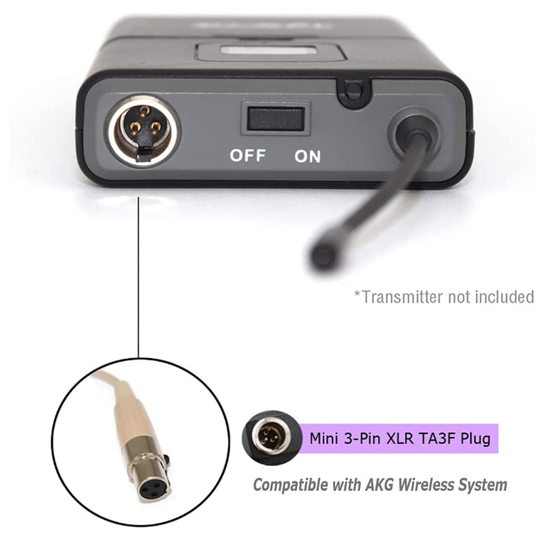 Haoin Single Ear Headset Microphone Earset Headworn Mic Compatible with AKG Wireless System Bodypack Transmitter with 1.2m Cable Windscreen Mini XLR 3 Pin TA3F Plug Mini XLR TA3F Plug Compatible with AKG
