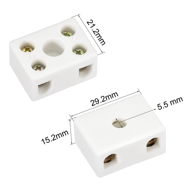 sourcing map 2 pieces ceramic terminal blocks 2-way high temperature porcelain connectors 29.2x21.2x15.2mm