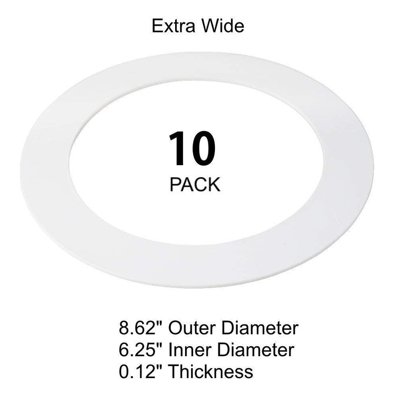 10 Pack White Plastic Trim Ring 8.6 Inch Diameter and 10 Pairs of Retrofit Recessed Downlight Housing C Clips Combo 10 Pack
