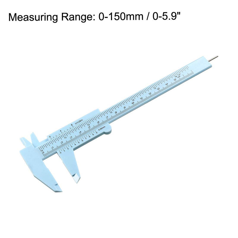 uxcell Vernier Caliper 150mm Mini Double Scale Plastic Metal Ruler Measuring Tool Blue