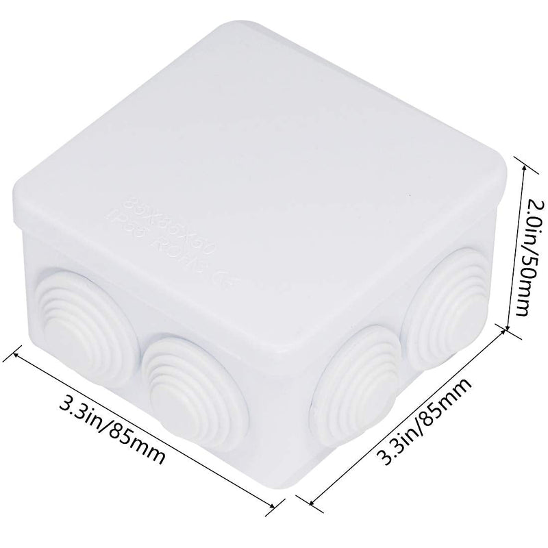 Zulkit Junction Box ABS Plastic Dustproof Waterproof IP55 Universal Electrical Boxes Project Enclosure White 3.4 x 3.4 x 2 inch (85 x 85 x 50mm) 3.4" x 3.4" x 2" With Holes