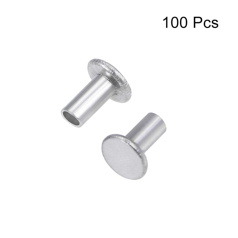 uxcell 100 Pcs 2mm x 4mm Aluminum Flat Head Semi-Tubular Rivets Silver Tone M2 x 4mm