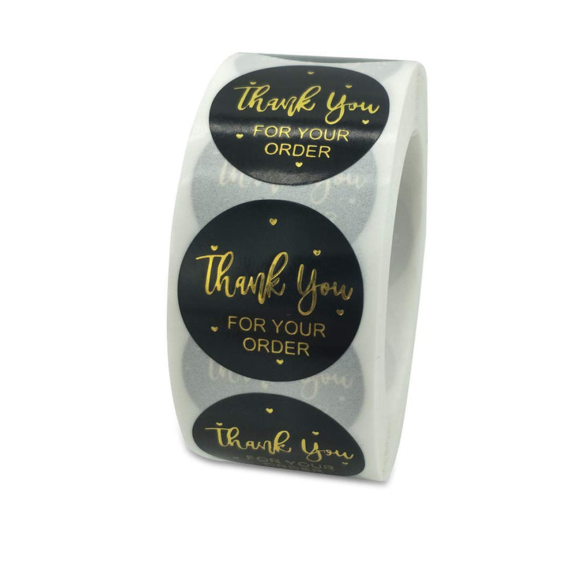 Thank You Stickers, 2 Pack Total 1000pcs 1 Inch Cute Stickers for My Orders Placed Shipping Boxes Small Business Supplies Gift Card Thank You Cool Stickers (Black Gold 1'') Black Gold 1''