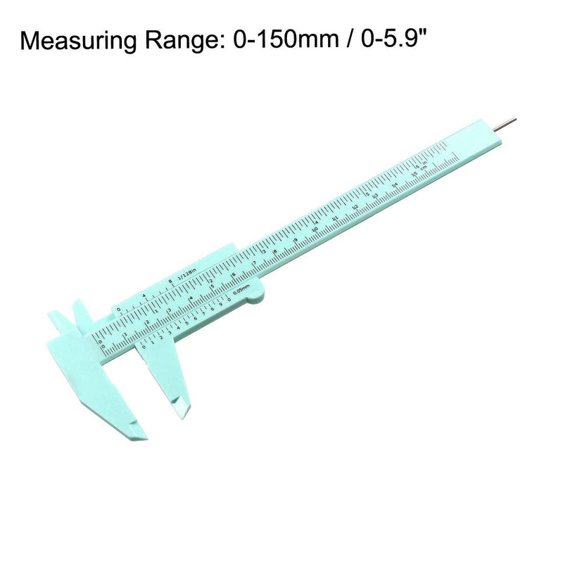 uxcell Vernier Caliper 150mm Mini Double Scale Plastic Ruler Measuring Tool Green