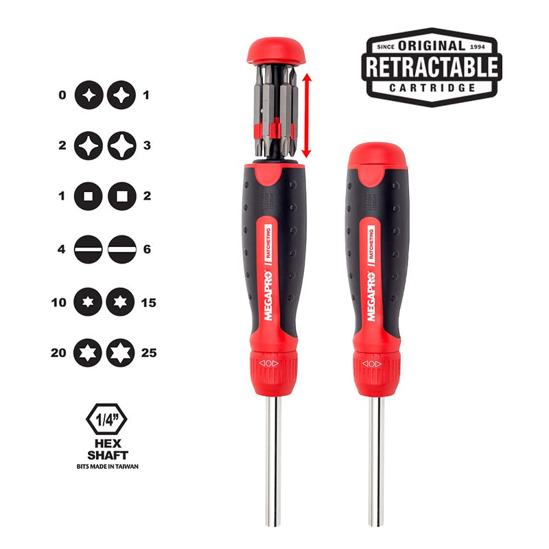 Megapro Marketing USA NC 211R2C36RD Ratcheting Screwdriver,Red Red