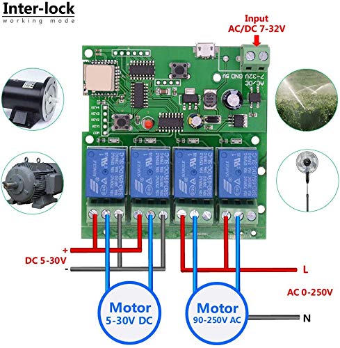 Newgoal WiFi Wireless Inching Relay Monentary/Self-Locking Switch Module DIY Smart Home Remote Control DC 5-32V AC90-260V Ewelink App iOS/Andriod Compatible with Alexa Echo Google Home IFTTT (DC4) DC4