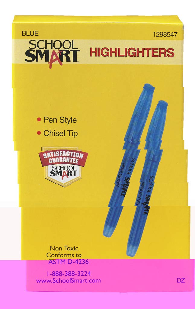 School Smart Non Toxic Chisel Tip Highlighters - Pack of 12 - Blue