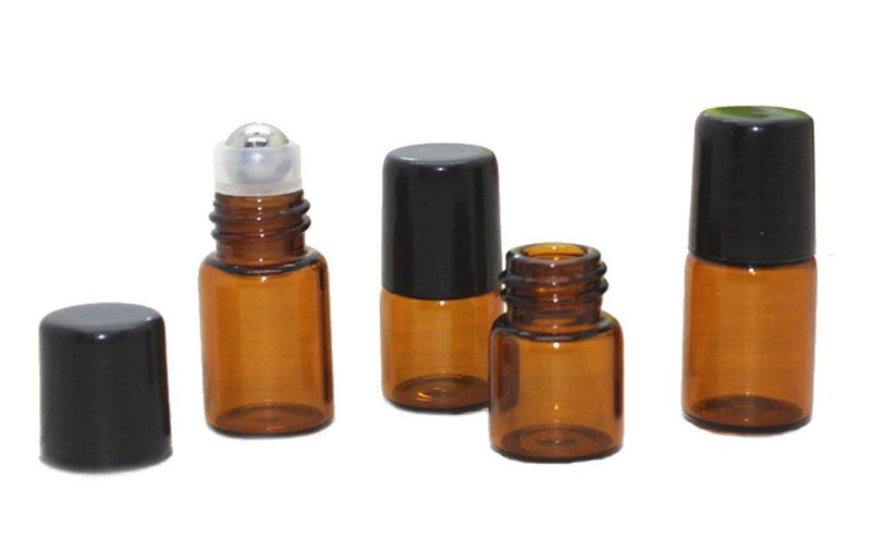 30 Pcs Mini 2ML Amber Glass Roller Bottles Refillable Aromatherapy Perfume Essential Oil Roll On Bottle Container Vials Jars Tube with Metal Ball