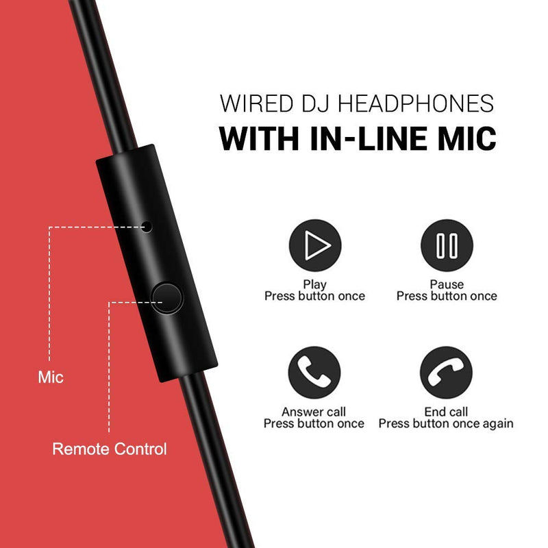 OneOdio Over Ear Headphone, Wired Bass Headsets with 50mm Driver, Foldable Lightweight Headphones with Shareport and Mic for Recording Monitoring Podcast Guitar PC TV - (Red) Red
