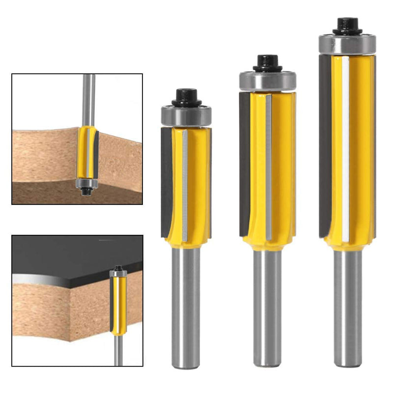 WSOOX 3 Pcs 8mm Shank Flush Cutter Set for Wood - 4 Flutes Top Bearing Flush Trim Bit