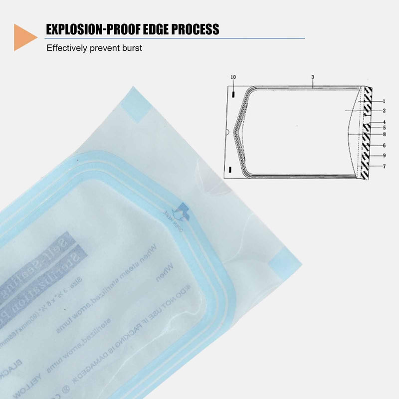 Pack of 200 Self-Sealing Sterilization Bags Disposable Sterilization Bags for Dental Tools, Cosmetic Packaging, Hospital, 90 x 165 mm 90 x 165 mm
