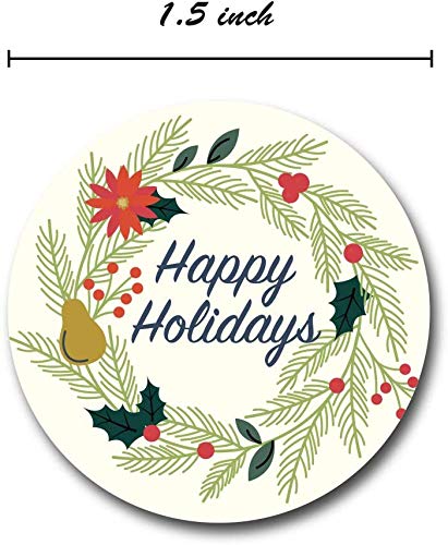 Ivory Holiday Floral Happy Holidays Stickers - 1.5" Circle Labels / 1000 per Pack