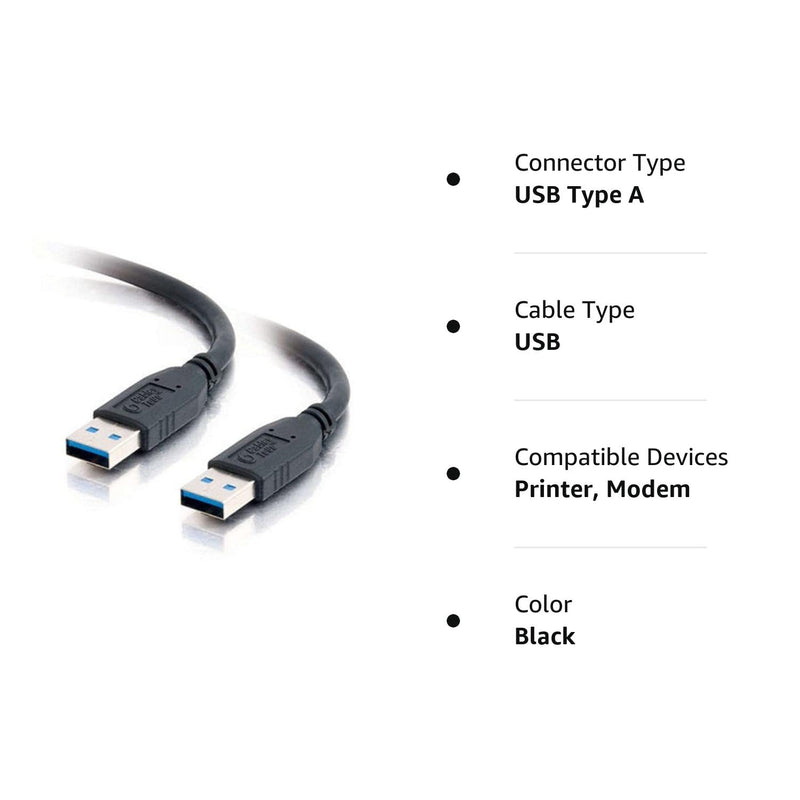 C2G USB Long Extension Cable, USB Cable, USB A to A Cable, Black, 9.84 Feet (3 Meters), Cables to Go 54172 USB A Male to A Male 9.8 Feet