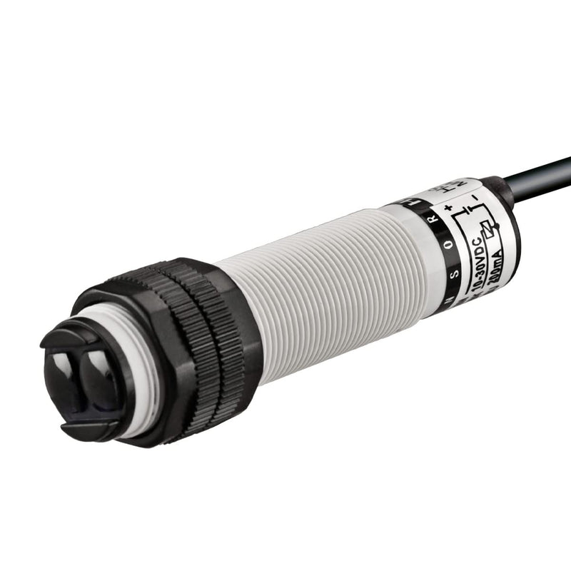 Heschen M18 Column Infrared Photoelectric Proximity Switch, Diffuse Reflection Type, E3F-DS100P2, Detection Distance 10-100CM, 10-30VDC 200mA, PNP Normally Closed (NC), 3 Wires