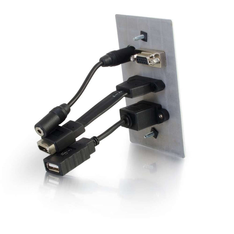 C2G 39707 HDMI, VGA, 3.5mm Audio and USB Pass Through Single Gang Wall Plate, Aluminum