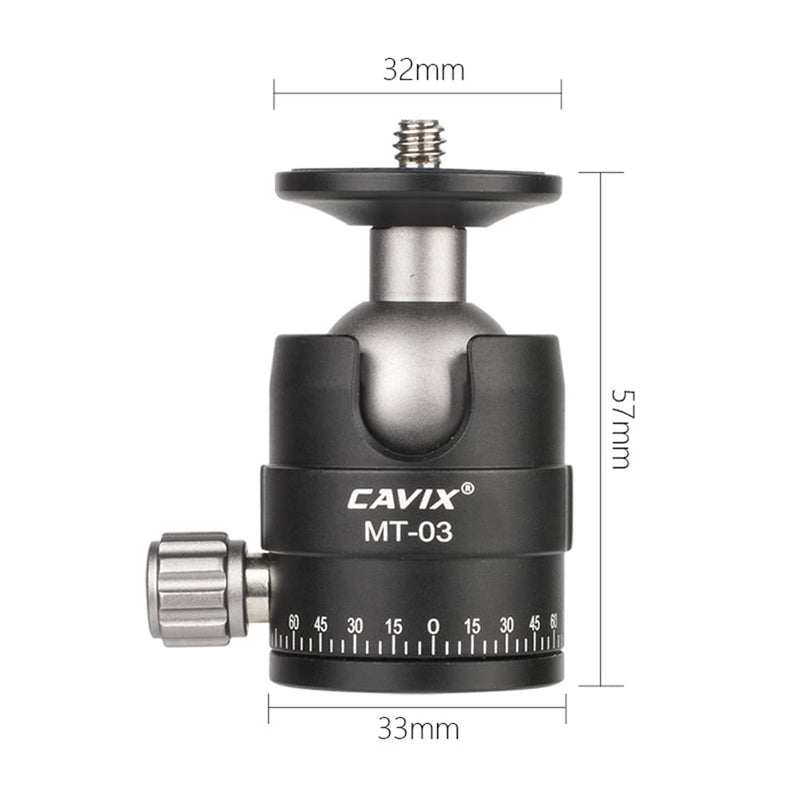 Mini Ball Head, CAVIX MT-03 Camera Panoramic Tripod Head Metal Ball Head with Arca Swiss Quick Release Plate Bubble Level Load Capacity 11 lbs/5 kg… Ball Dia. 25mm