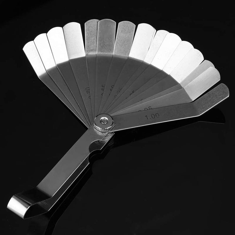0.05-1.00mm Feeler Gauge Set, Stainless Steel Curved Feeler Gauge Measurement Tool, 16 Blade Offset Feeler Gauge Set, for Measuring Gap