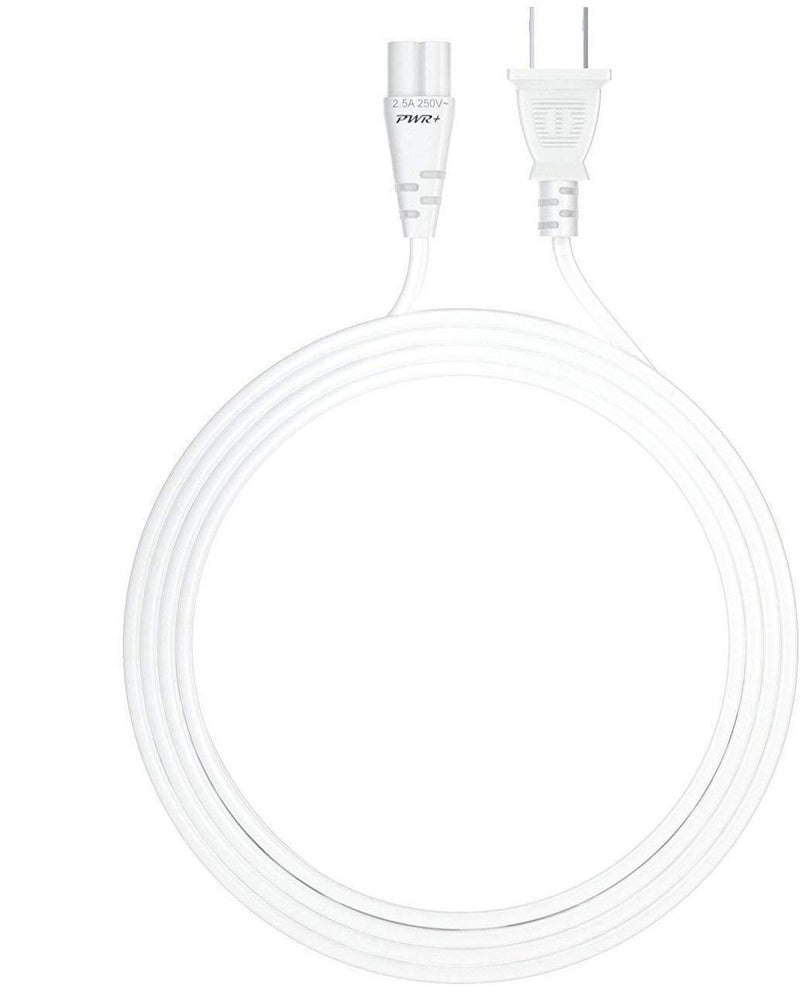 Pwr+ TV Power Cord 12Ft Cable for Samsung LG TCL Sony: 2 Prong AC Wall Plug 2-Slot LED LCD Insignia Sharp Toshiba JVC Hisense Electronics UN65KS8000FXZA UN40J5200AFXZA 43UH6100 White