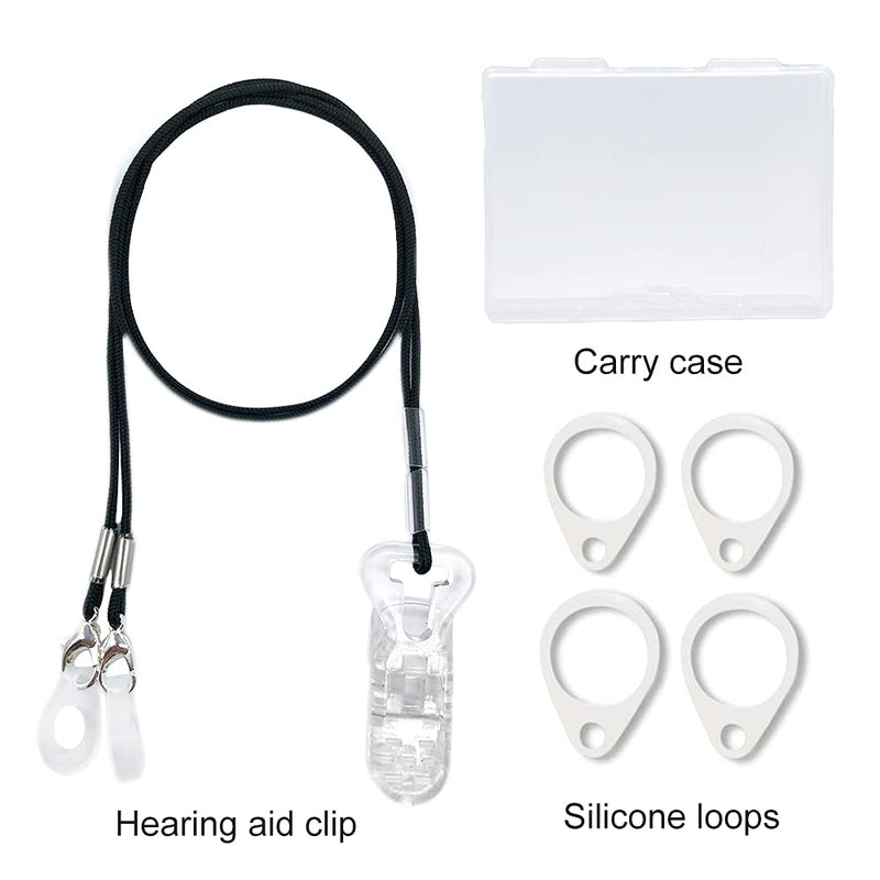 BTE Hearing Aid Clips Otoclip for Adults and Kids with 7mm 9mm 11mm Silicone Loops for BTE Hearing aids and Anti Lost Lanyard Cord and Carry case (Black)…