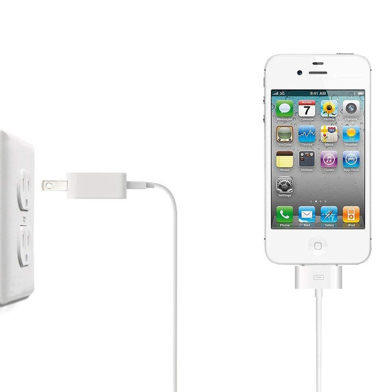 ESK (TM) Certified 6 Feet 30 Pin USB Charging Cable with 5W USB Power Adapter for for iPhone 4/4s, iPhone 3G/3GS, iPad 1/2/3, iPod touch 1/2/3/4 (2 Pack) White