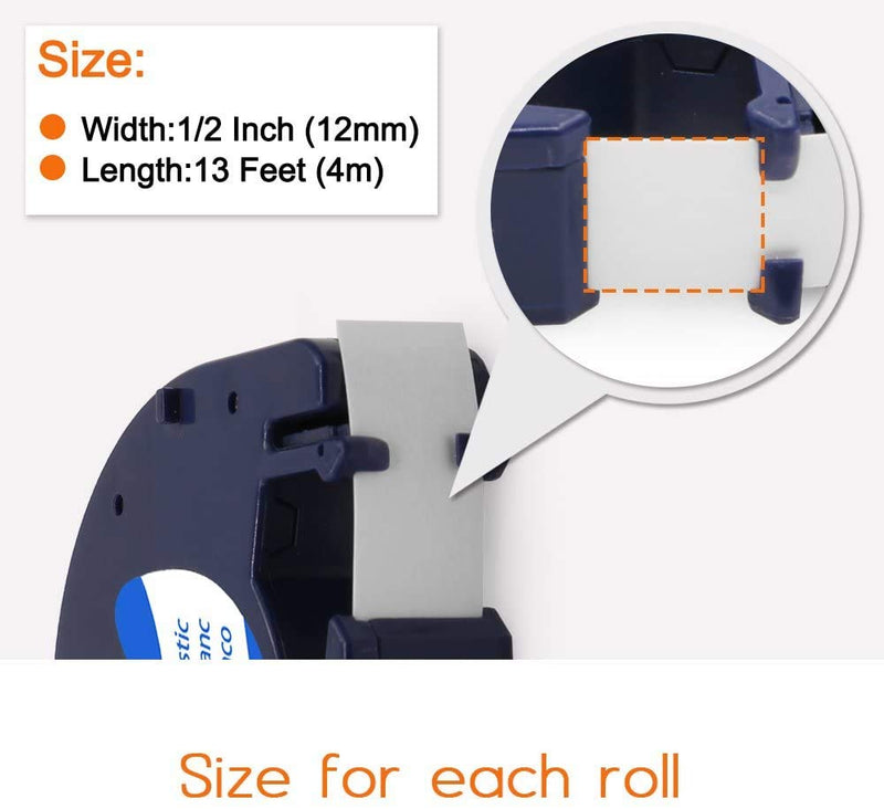 LT-100H LT-100T Label Maker Tape Replacement for Dymo Letratag Refills White Plastic 91331 Labeling Tape 12mm x 4m - 1/2" x 13' Compatible with Dymo Letra Tag Label Maker, 10-Pack