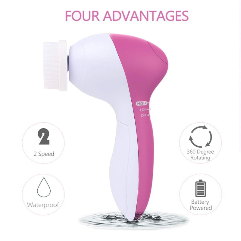 【 Newest 2021 】Gackoko Facial Cleansing Brush-Waterproof Face Spin Brush Set with 5 Brush Heads，Gentle Exfoliating and Removing Blackhead，Deep Cleansing face (PINK) PINK