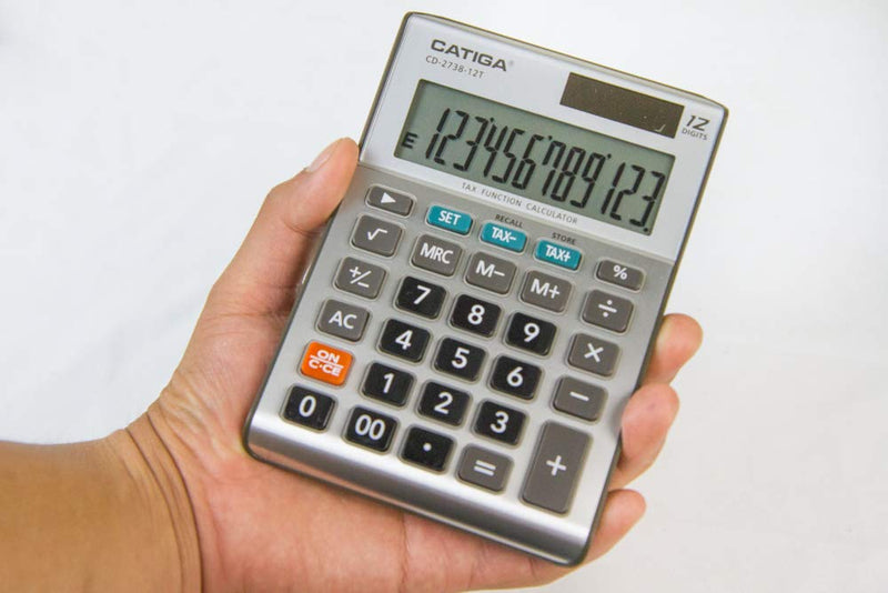 12-Digit Business Calculator - CATIGA CD-2738-12T - Dual-Power - Tax Calculator Silver