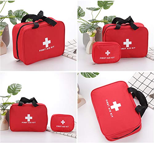 Red First Aid Kit Bag Empty, Empty Travel First Aid Bag Storage Compact Survival Medicine Bag for Home Office Car Businesses Camping Kitchen Sport Outdoors Red With Handles