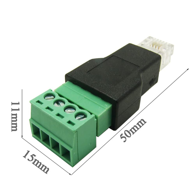 Jienk 2Pcs RJ11 Male to 4 Pins Screw Terminal Block Adapter for Cat3 Telephone Handset Cords Extender, RJ22 4P4C Modular Connectors