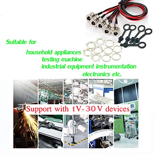 qofowin 5.5 x 2.1 MM 8A DC Power Jack Cord Socket Threaded Female Mount Connector Adapter with Pre-soldered Wires and Waterproof Cover Cap dc-wire-alloy