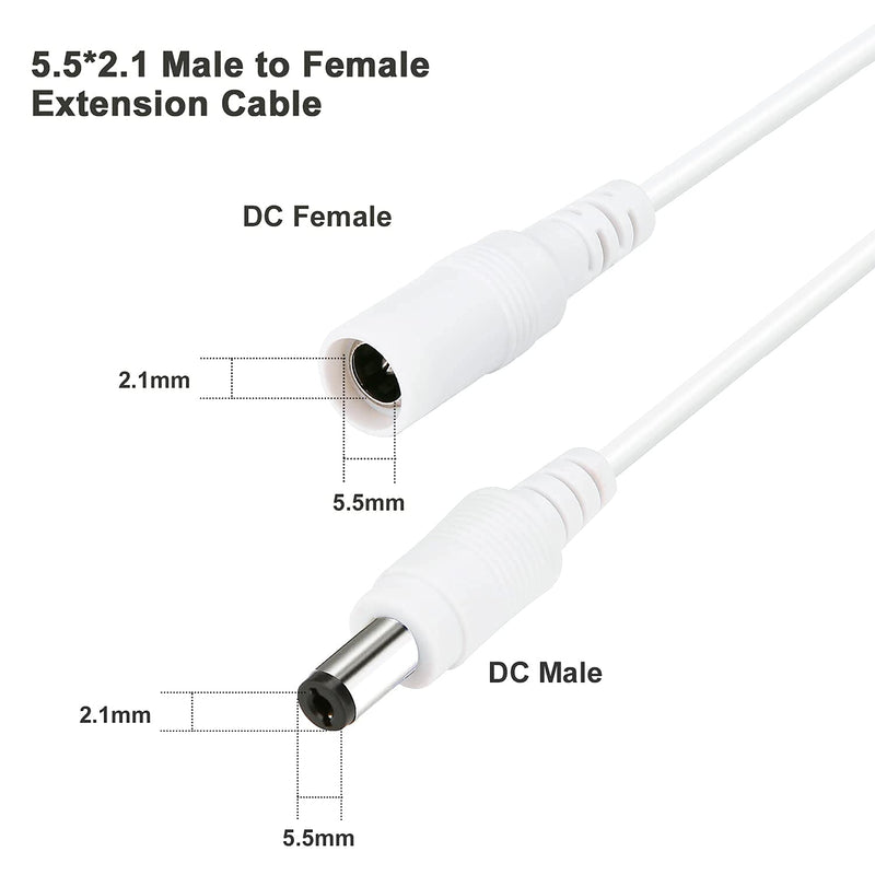 WILDHD DC Power Extension Cable 33ft 2.1mm x 5.5mm Compatible with 12V DC Adapter Cord for CCTV Security Camera IP Camera Standalone DVR (33ft,DC5.5mm Plug White)