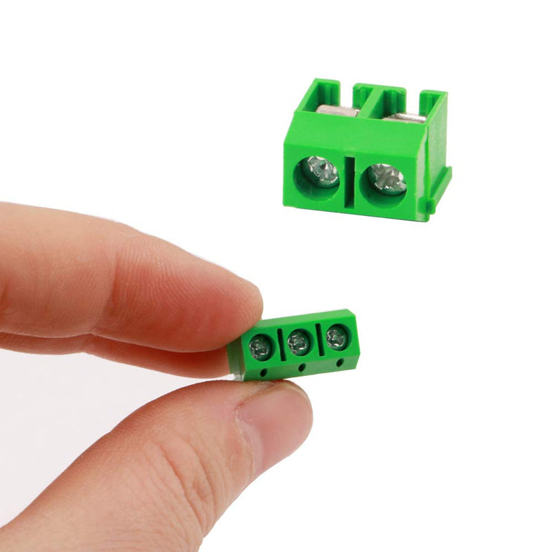 QitinDasen 80pcs Premium 2 Pin PCB Mount Screw Terminal Block Set, 5.08 mm Pitch Circuit Board Screw Terminal Block Connector (Green, 10A/300V)