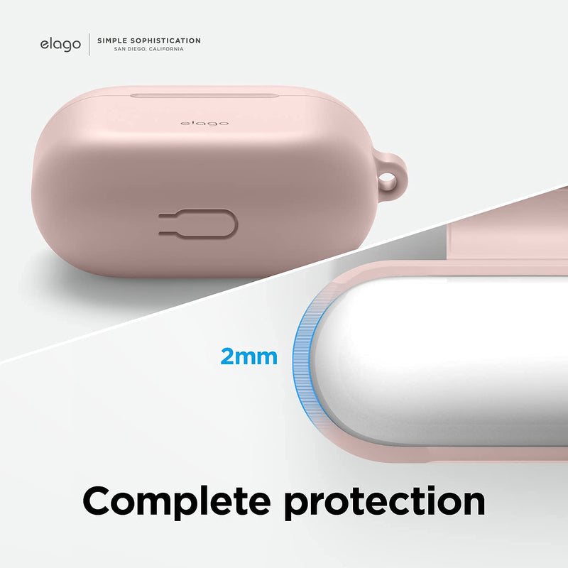 elago Silicone Case Compatible with AirPods 3 Case Cover - Compatible with AirPods 3rd Generation, Carabiner Included, Supports Wireless Charging, Shock Resistant, Full Protection (Sand Pink) Sand Pink