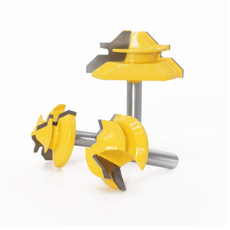 WSOOX 45 degree glue cutter miter milling cutter set, 3 pieces 8 mm shank glue cutter router bit, 45° lock miter router bit woodworking cutting tool for engraving machine trimming machine 3 pieces