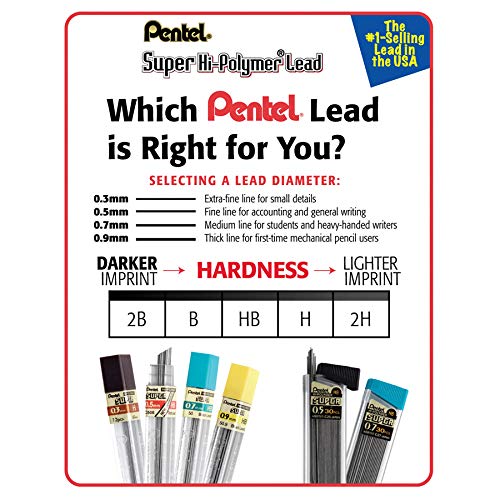 Pentel Super Hi-Polymer Lead Refills, 0.9mm, HB, Black, 15 Leads/Pack (50-9-HB)