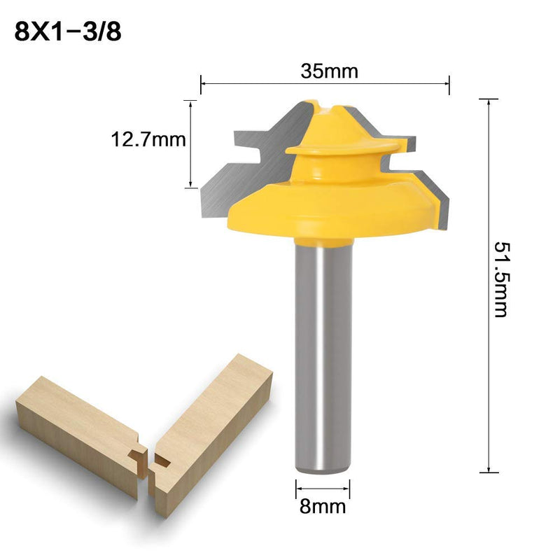 WSOOX 45 degree glue cutter miter milling cutter set, 3 pieces 8 mm shank glue cutter router bit, 45° lock miter router bit woodworking cutting tool for engraving machine trimming machine 3 pieces
