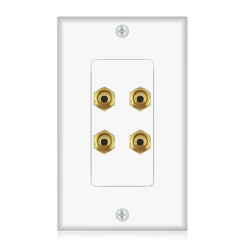 Banana Binding Post Two-Piece Coupler Inset Wall Plate for 2 Speakers Standard Single Gang WHITE