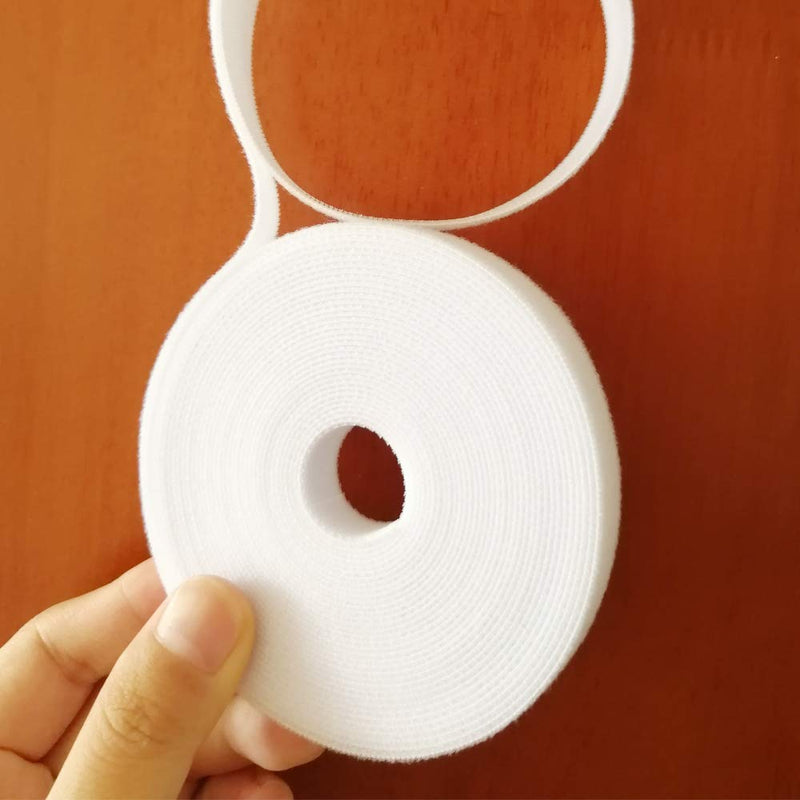 1/2 inch Hook & Loop Fastening Tape/Cable Tie for Electrical Cord 20ft Long Reuable Cable Straps (White)