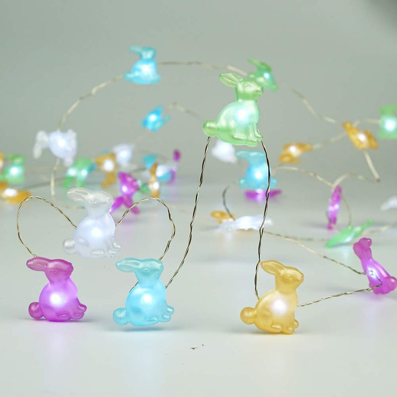 BOHON Easter Decoration Lights Rabbit LED String Lights Battery Operated with Remote 10 ft 40 LEDs Bunny Shaped String Lights for Bedroom Party Indoor Birthday Wedding Decor