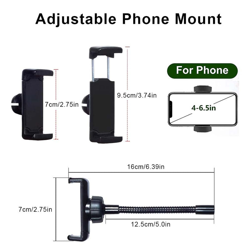 Phone Holder for Ring Light and Tripod Stand with 1/4" Female Thread Adapter, Flexible Gooseneck Phone Tripod Mount with Detachable Hot Shoe and 1/4" to 1/4" Male Threaded Converter Fits Most Devices