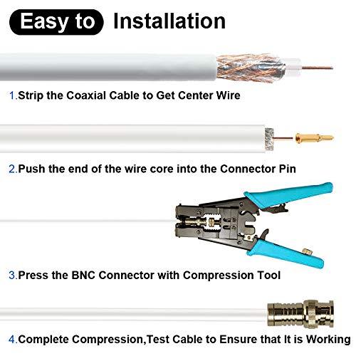 BNC Compression Connector,RG59 Crimper Video Plug Extension Coaxial Siamese Cable Connectors Coax Crimper Adapter 20PCS 75 Ohm Coupler with Copper Pin for CCTV Home Security Camera Antena System