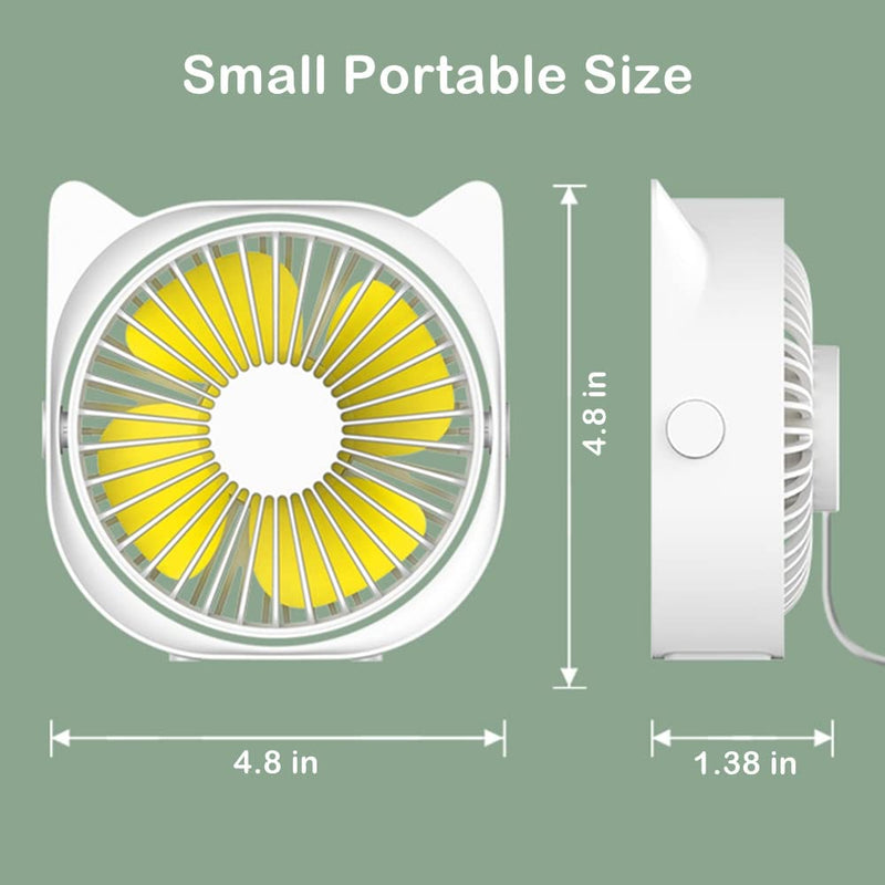 Small Personal USB Desk Fan, 3 Speeds Strong Wind Quiet Anti-slip Rotatable Table Fan for Bedroom Bedside Home Dorm Office Desktop, USB Powered Mini Cute Portable Travel Cooling Fans (White)