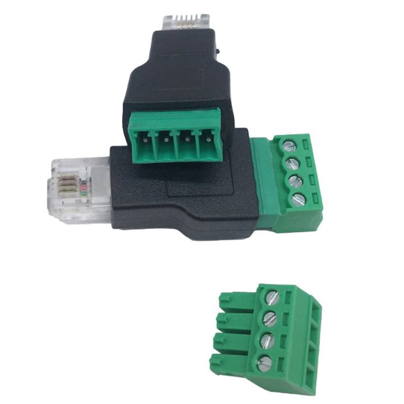 Jienk 2Pcs RJ11 Male to 4 Pins Screw Terminal Block Adapter for Cat3 Telephone Handset Cords Extender, RJ22 4P4C Modular Connectors