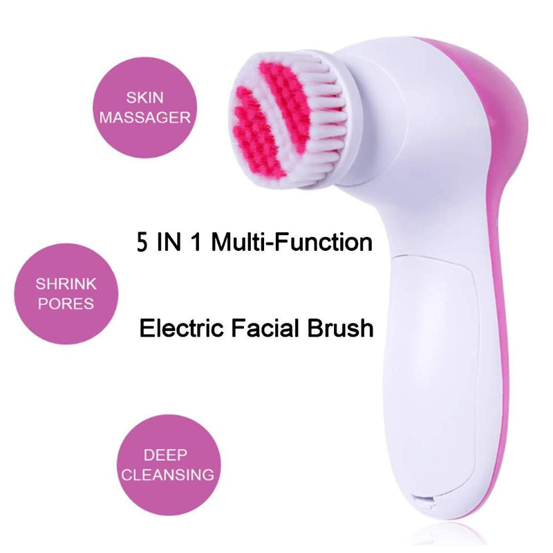 【 Newest 2021 】Gackoko Facial Cleansing Brush-Waterproof Face Spin Brush Set with 5 Brush Heads，Gentle Exfoliating and Removing Blackhead，Deep Cleansing face (PINK) PINK
